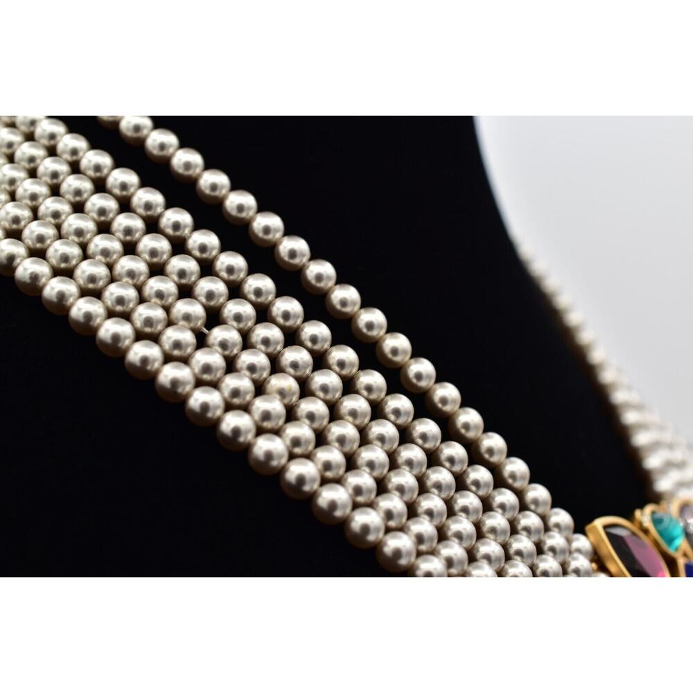 YSL Goosens Vintage Cabochon Necklace Collar Multi-Strand Crystal Signed BinBM - Picture 8 of 16
